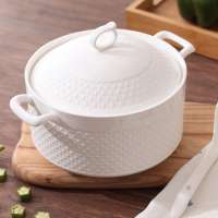 Factory direct selling cheap hotel home elegant embossed white porcelain soup tureen with spoon