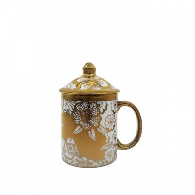 chaozhou coffee cup factory ceramic mug, mug with lid, silver plated