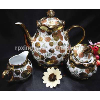 porcelain tea pot coffee kettle with flower decal