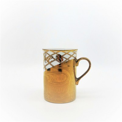 AB grade gold plated white ceramic mug, porcelain mug, coffee mug